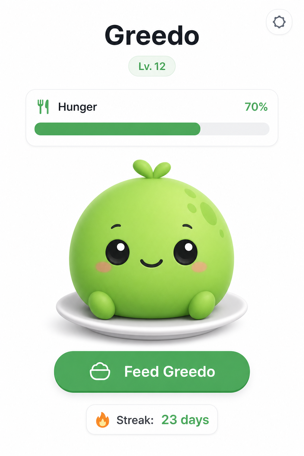 App Mockup — Greedo Character + Hunger Bar